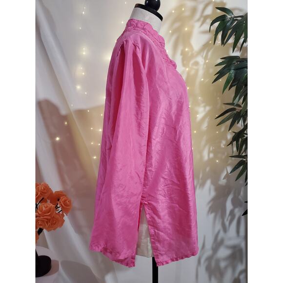 Chicos 100% Silk Shell Button Embroidered Blouse Womens Size 2 US L 12 Pink Top - Picture 4 of 11